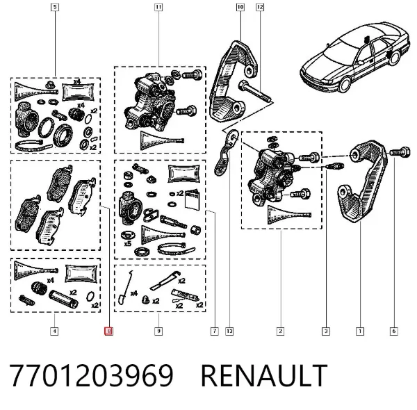 Задні гальмівні колодки 7701203969 Renault (RVI)