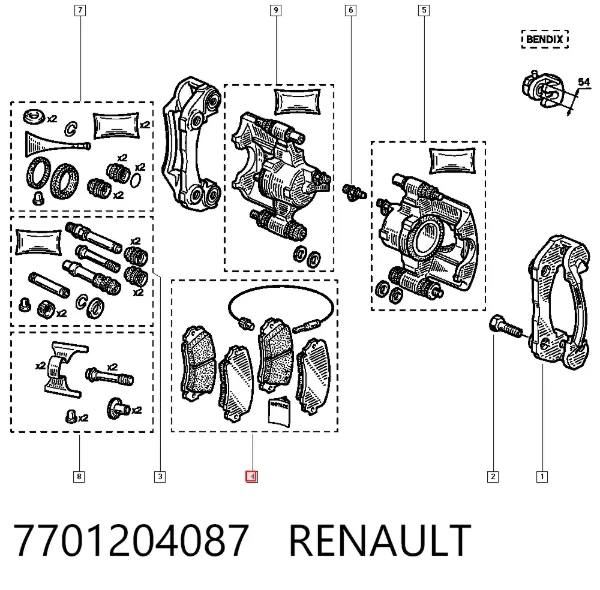 Передні тормозні колодки 7701204087 Renault (RVI)