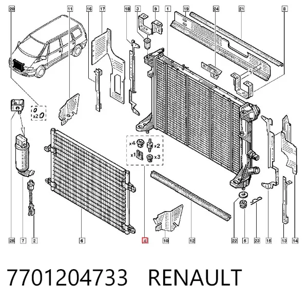 Радіатор кондиціонера 7701204733 Renault (RVI)