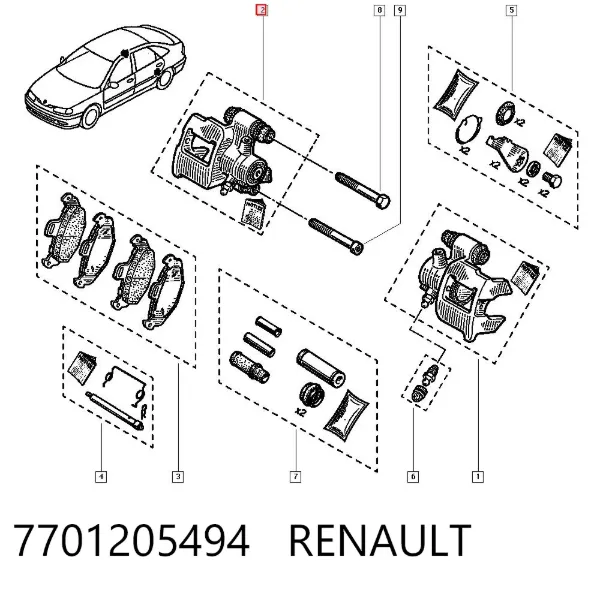Супорт задній правий 7701205494 Renault (RVI)