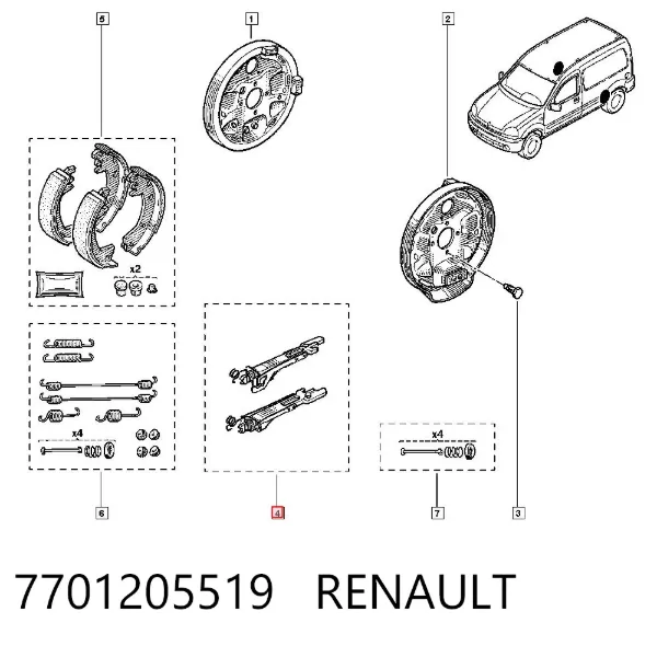 Розтискний механізм колодок гальма стоянки 7701205519 Renault (RVI)