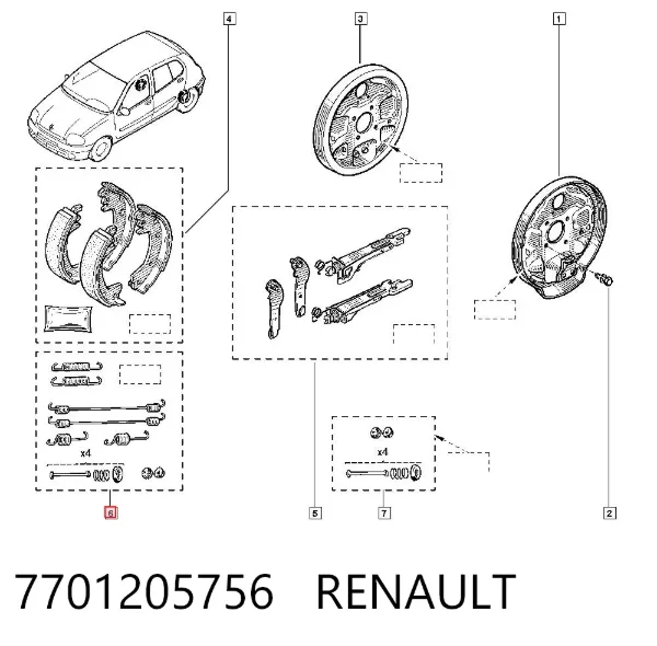 Монтажний комплект задніх барабанних колодок 7701205756 Renault (RVI)