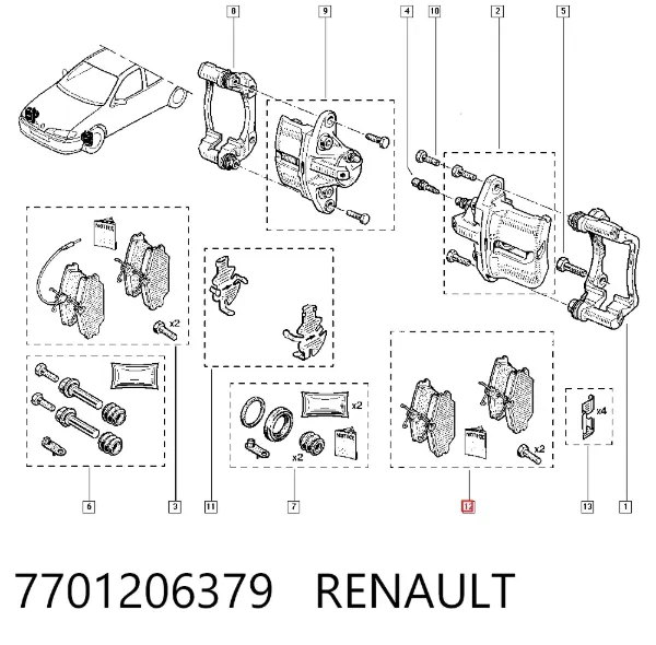 Передні тормозні колодки 7701206379 Renault (RVI)