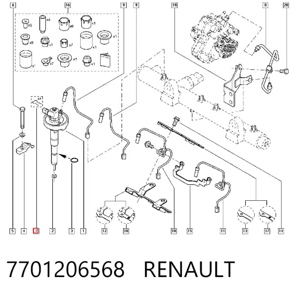 Скоба фіксації трубок зворотного потоку форсунок 7701206568 Renault (RVI)