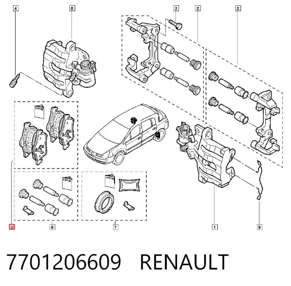 Задні гальмівні колодки 7701206609 Renault (RVI)