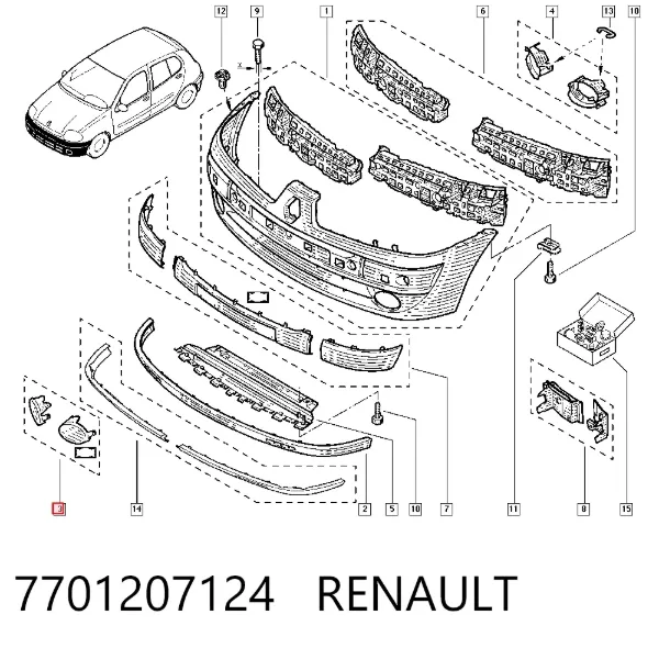Заглушка/ решітка протитуманних фар бампера переднього 7701207124 Renault (RVI)