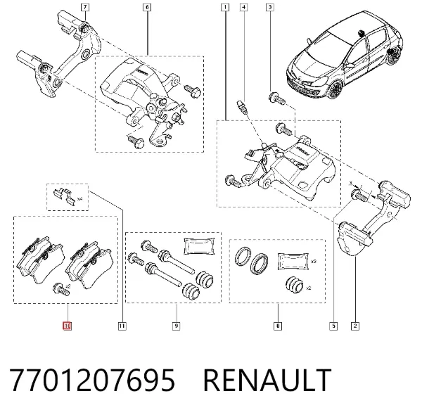Задні гальмівні колодки 7701207695 Renault (RVI)