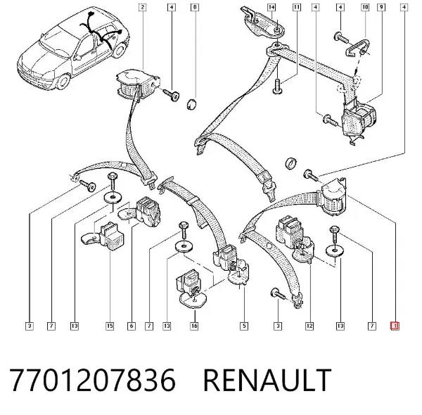 Пасок безпеки задній лівий 7701207836 Renault (RVI)
