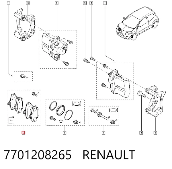 Передні тормозні колодки 7701208265 Renault (RVI)