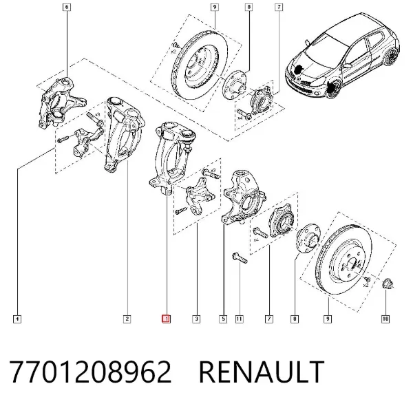Цапфа - поворотний кулак передній, лівий 7701208962 Renault (RVI)