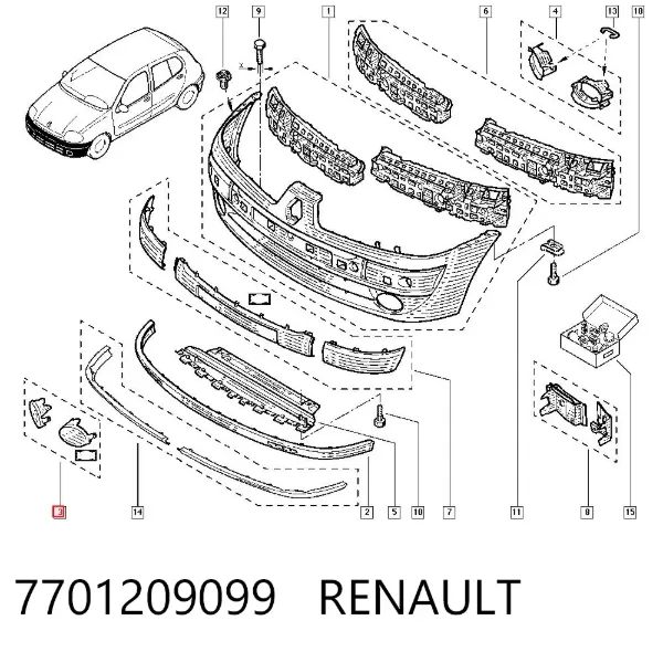 Заглушка/ решітка протитуманних фар бампера переднього 7701209099 Renault (RVI)