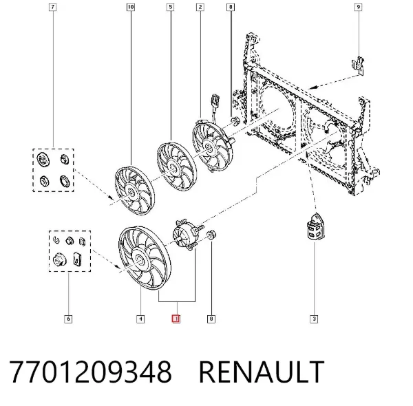 Вентилятор/крильчатка радіатора охолодження, лівий 7701209348 Renault (RVI)