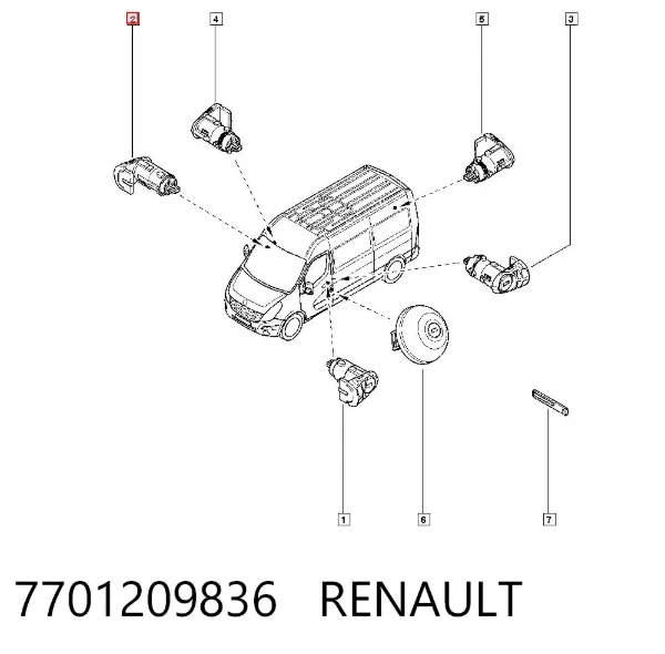 Личинка замка дверей передньої, лівою 7701209836 Renault (RVI)