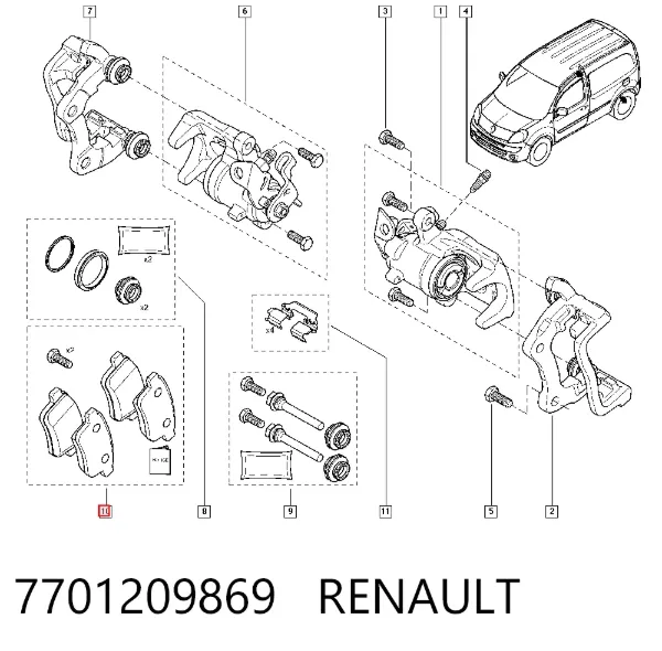 Задні гальмівні колодки 7701209869 Renault (RVI)