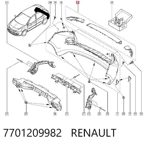 Накладка бампера заднього 7701209982 Renault (RVI)