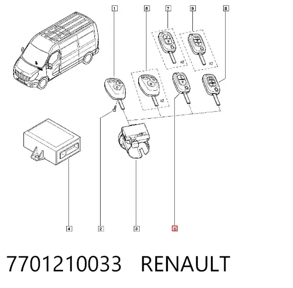 Ключ замка запалювання 7701210033 Renault (RVI)