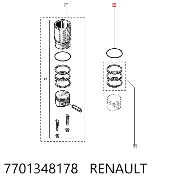 Кільце ущільнювальне під гільзу двигуна 7701348178 Renault (RVI)