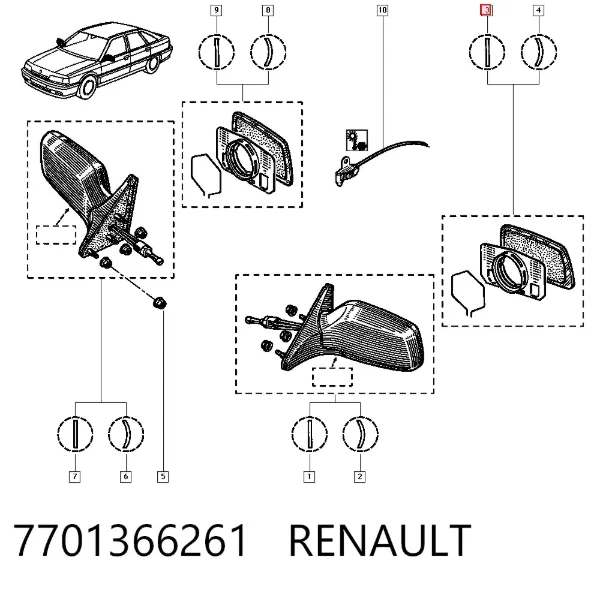 Дзеркальний елемент дзеркала заднього виду, лівого 7701366261 Renault (RVI)