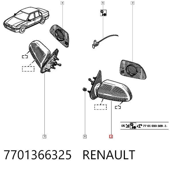 Ліве бокове дзеркало 7701366325 Renault (RVI)