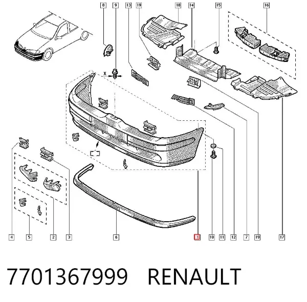 Передній бампер 7701367999 Renault (RVI)