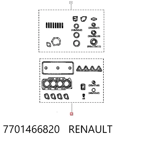 Комплект прокладок двигуна, верхній 7701466820 Renault (RVI)