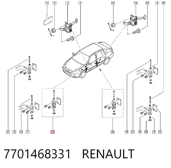Петля передніх дверей 7701468331 Renault (RVI)