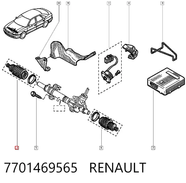 Пильник рульового механізму/рейки, правий 7701469565 Renault (RVI)