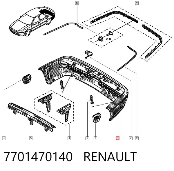 Задній бампер 7701470140 Renault (RVI)