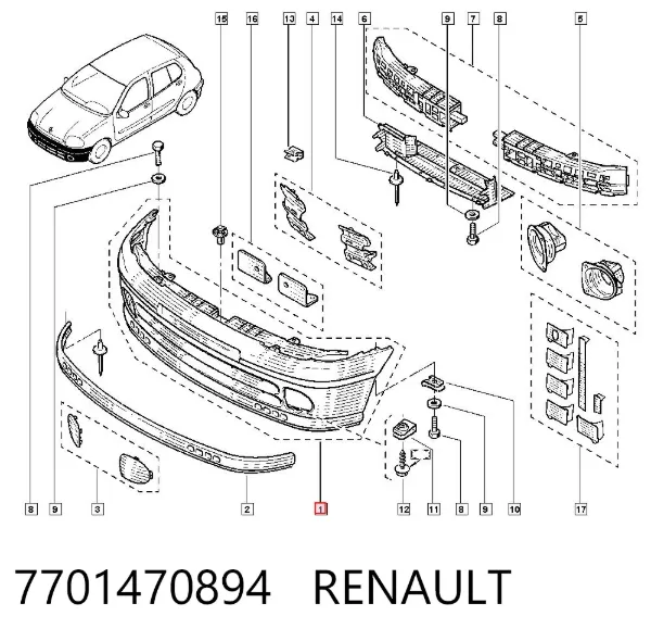 Передній бампер 7701470894 Renault (RVI)