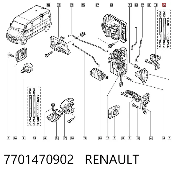 Трос відкривання двері задньої 7701470902 Renault (RVI)