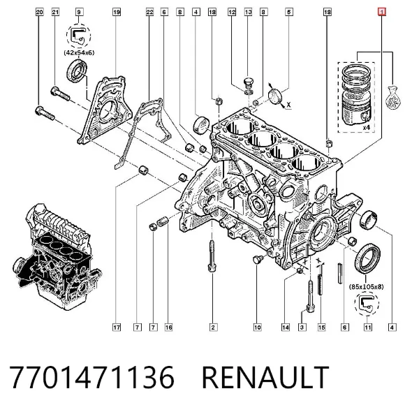 Поршень з пальцем без кілець, STD 7701471136 Renault (RVI)
