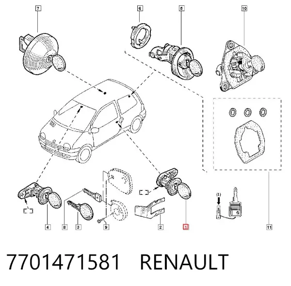 Личинка замка дверей передньої, лівою 7701471581 Renault (RVI)