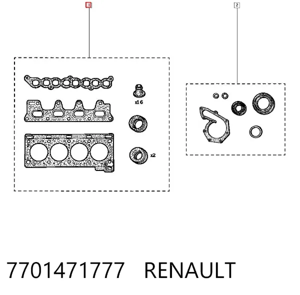 Комплект прокладок двигуна, верхній 7701471777 Renault (RVI)