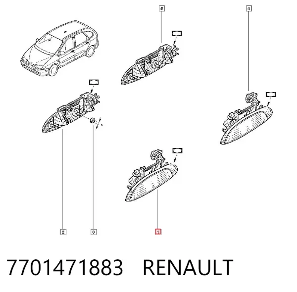 Ручка двері лівою зовнішня перед/зад 7701471883 Renault (RVI)