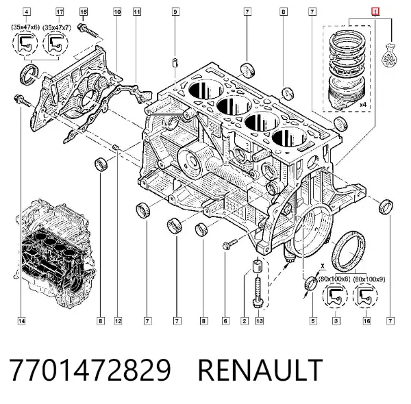 Блок циліндрів двигуна 7701472829 Renault (RVI)