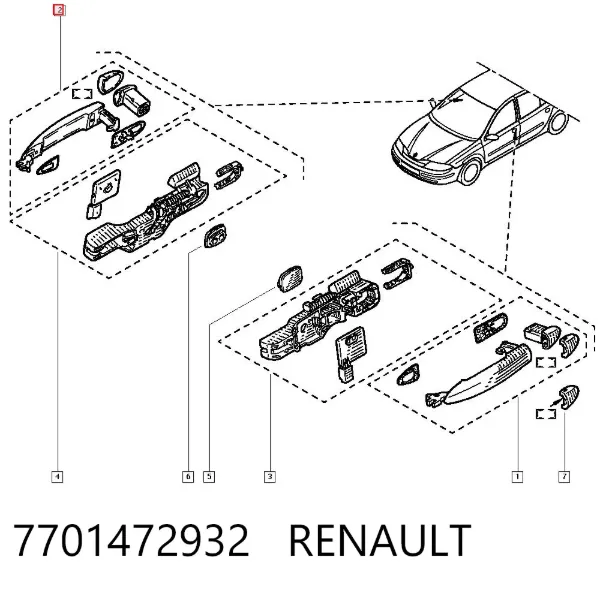 Ручка передньої двері зовнішня ліва 7701472932 Renault (RVI)