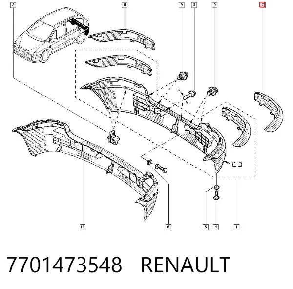Накладка бампера заднього, ліва 7701473548 Renault (RVI)