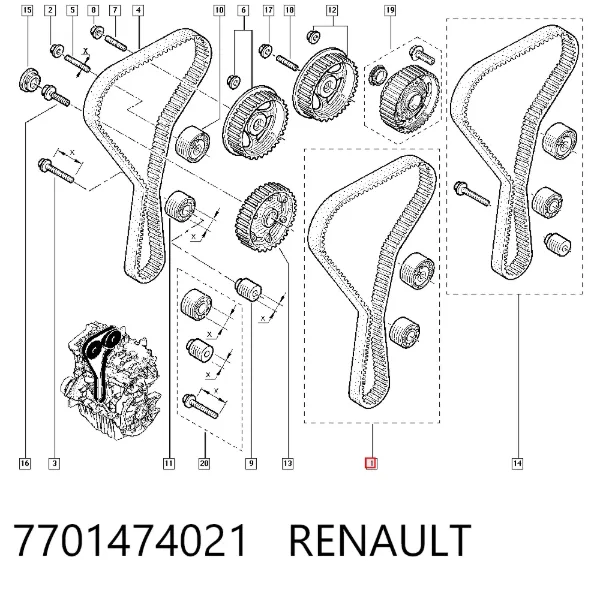 Комплект ГРМ 7701474021 Renault (RVI)
