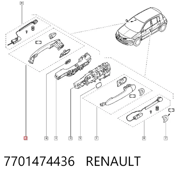 Ручка передньої двері зовнішня 7701474436 Renault (RVI)