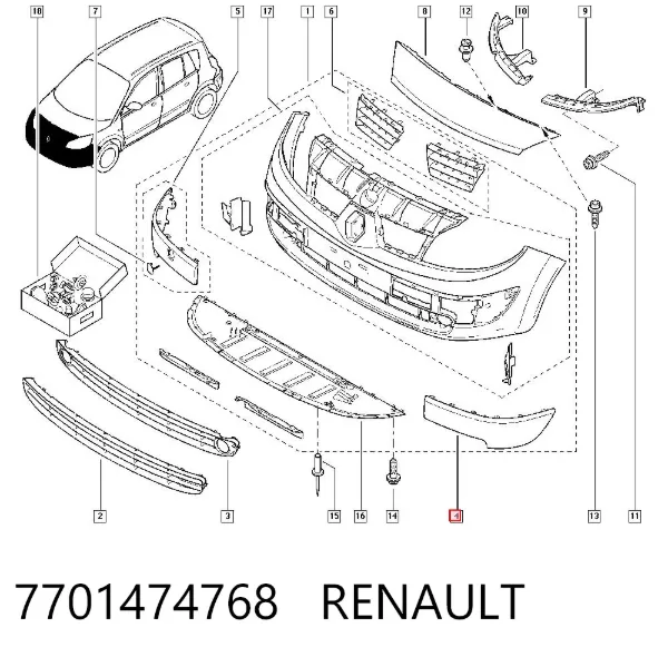 Молдинг переднього бампера, лівий 7701474768 Renault (RVI)