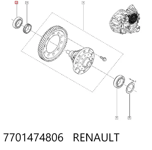 Підшипник диференціалу переднього моста 7701474806 Renault (RVI)