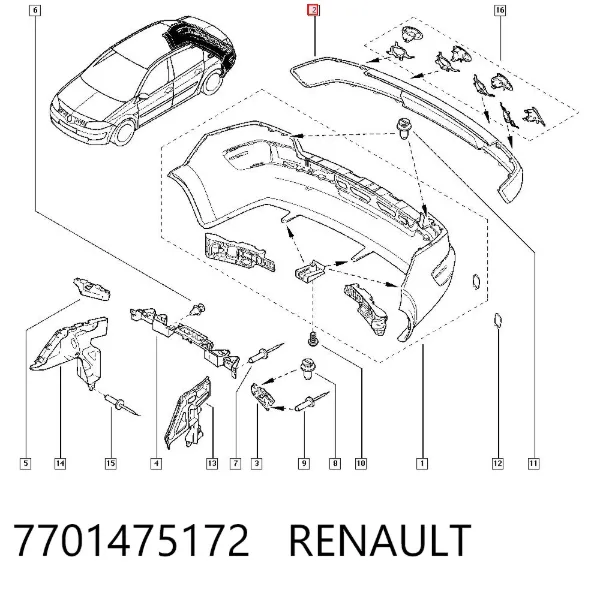 Накладка бампера заднього 7701475172 Renault (RVI)