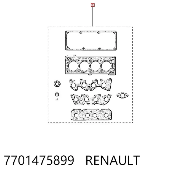 Комплект прокладок двигуна, верхній 7701475899 Renault (RVI)