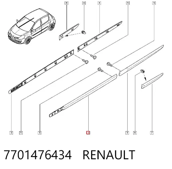 Молдинг передньої лівої двері 7701476434 Renault (RVI)