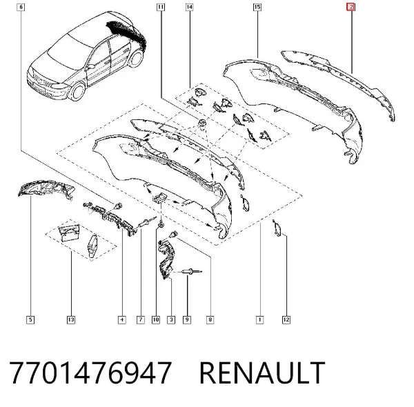 Накладка бампера заднього 7701476947 Renault (RVI)