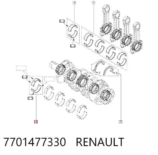 Вкладиші колінвала, корінні, комплект, стандарт (STD) 7701477330 Renault (RVI)