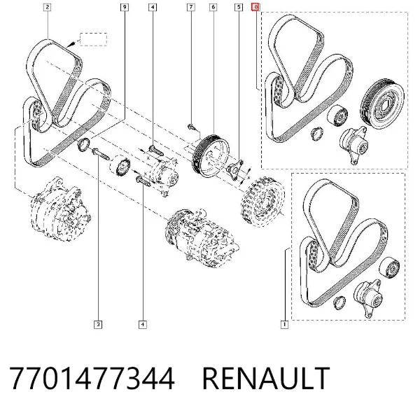 Ремінь приводний, агрегатів, комплект 7701477344 Renault (RVI)