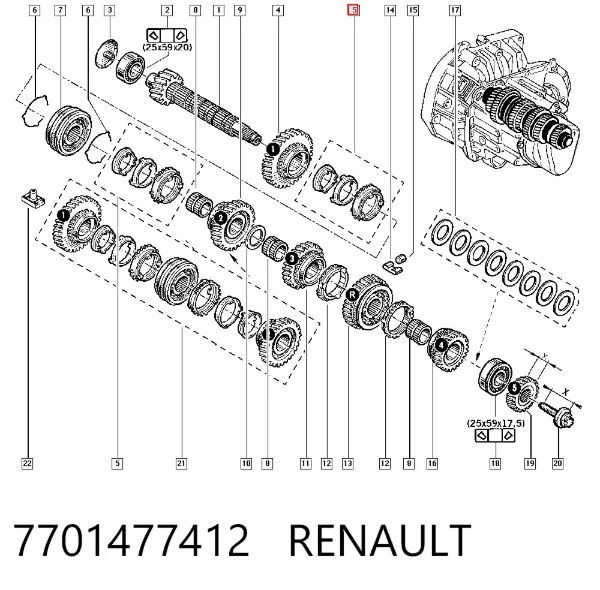 Муфта синхронізатора, зовнішня обойма 1/2-ї передачі 7701477412 Renault (RVI)