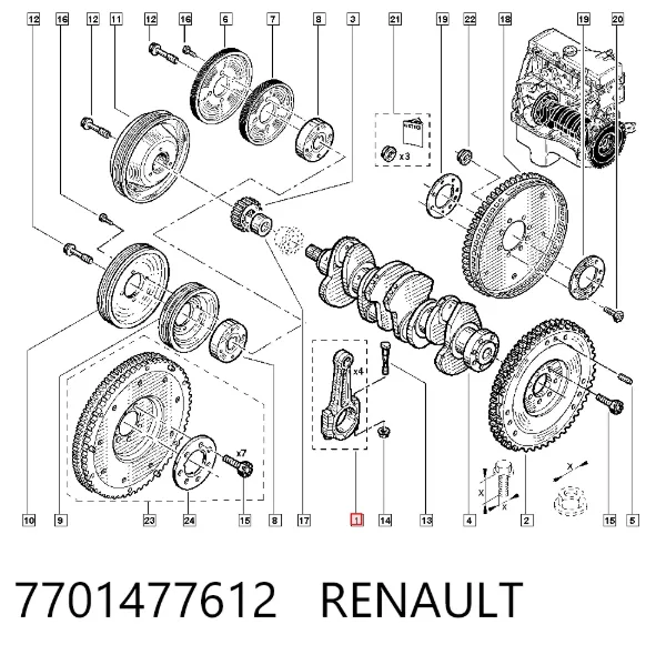 Шатун поршня двигуна 7701477612 Renault (RVI)