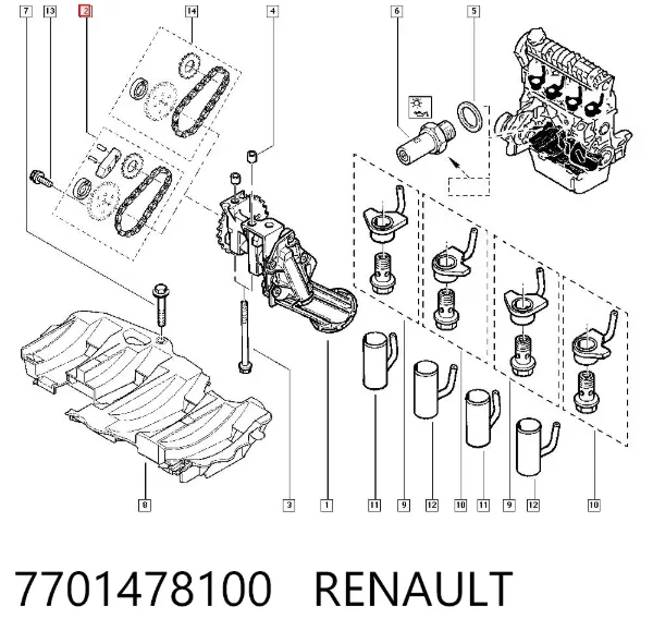 Ланцюг масляного насоса, комплект 7701478100 Renault (RVI)